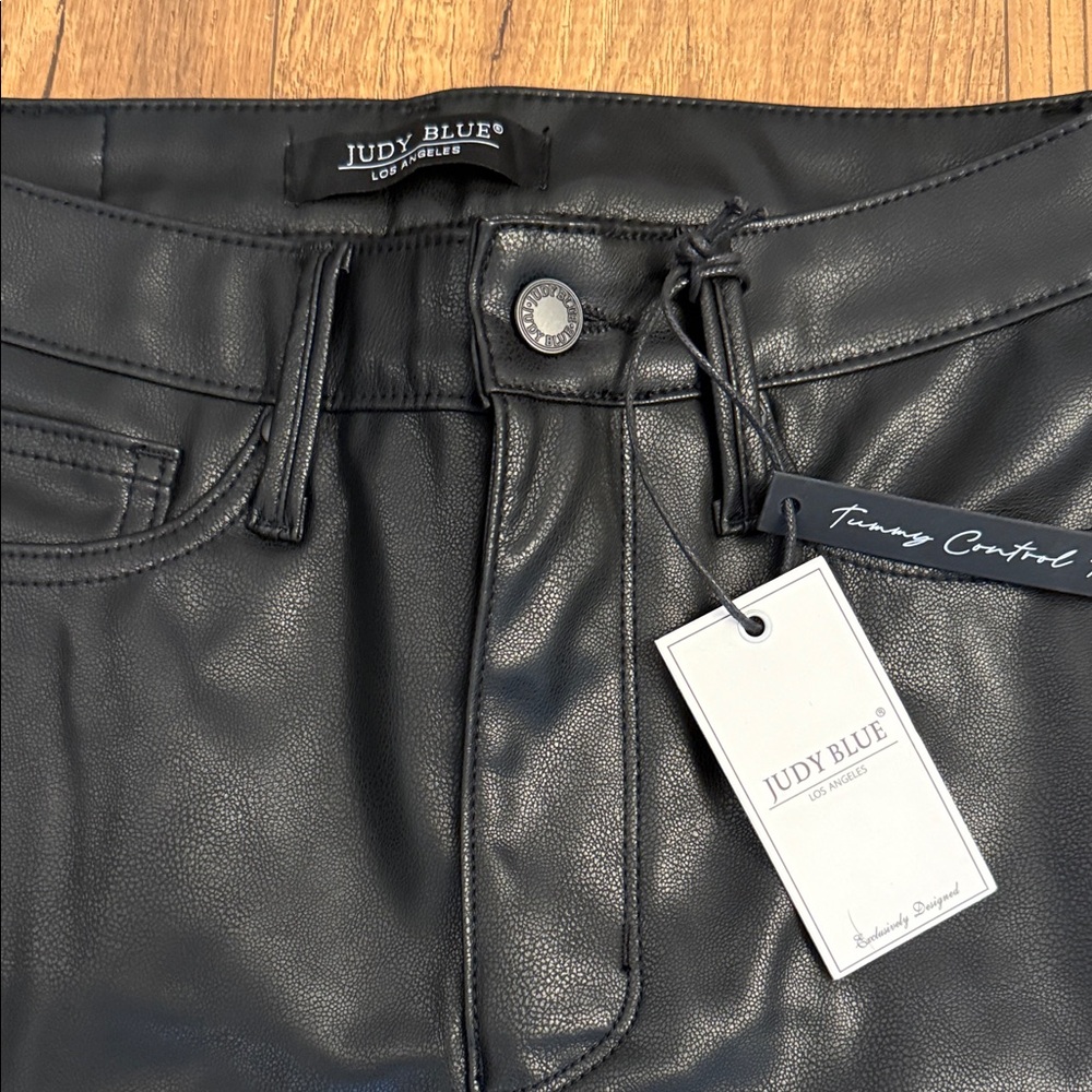 New Judy Blue Faux Black Leather Women's Bootcut Jeans - Picture 2 of 5